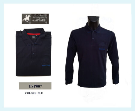 Polo Uomo manica lunga US GRAND POLO EQUIPMENT & APPAREL  art. USP007 100 % cotone colore blu