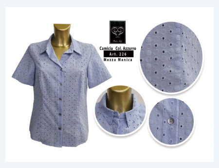 Camicia donna  mezza manica  Deadiva art. 226 , 100% cotone in pizzo Sangallo  colore azzurro <i><span style="color: red;">ESAURITO</span></i>