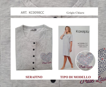 Camicia da notte serafino KC0098CC Karelpiù colore grigio chiaro
