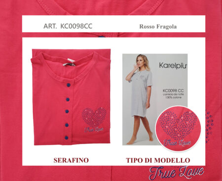 Camicia da notte serafino KC0098CC  Karelpiù  colore  rosso fragola