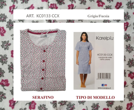Camicia da notte serafino KC0133CCX  Karelpiù  colore fiori grigio/fucsia taglie over