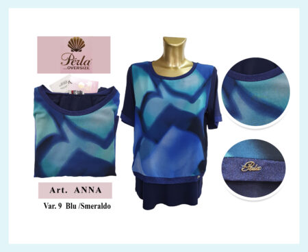 Maglia girocollo manica corta donna Perla Oversize art. Anna  blu smeraldo