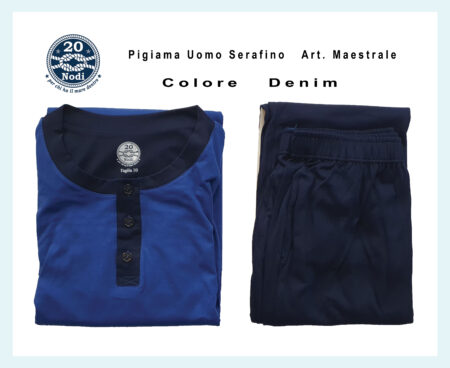 Pigiama Uomo  Serafino  20 nodi  100% cotone colore  Denim,  art.  Maestrale