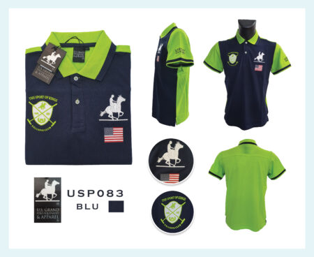 Polo Uomo mezza manica  US GRAND POLO EQUIPMENT & APPAREL  art. USP083 100 % cotone colore blu