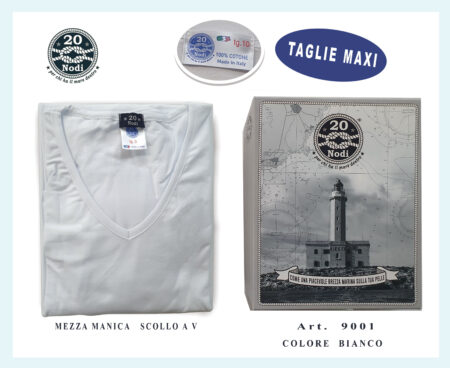 20 Nodi maglia t-shirt scollo a V 100% cotone  art. 9001, 20 Nodi taglie maxi bianco