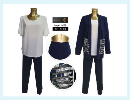 Completo giacca maglia  pantalone Art. Arpia, Elena taglia calibrata colore blu