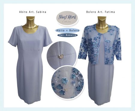 Abito  leggero donna  mezza manica art. Sabina + Bolero art. Fatima Nives Morà colore azzurro <i><span style="color: red;">ESAURITO</span></i>