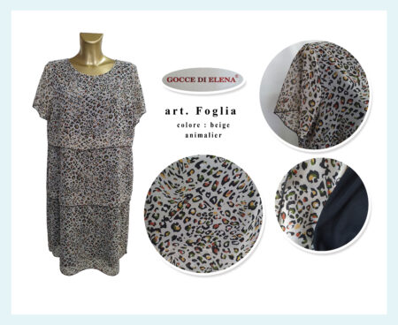 Abito leggero estivo donna  mezza manica art. Foglia, Gocce di Elena var. beige/nero animalier <i><span style="color: red;">ESAURITO</span></i>