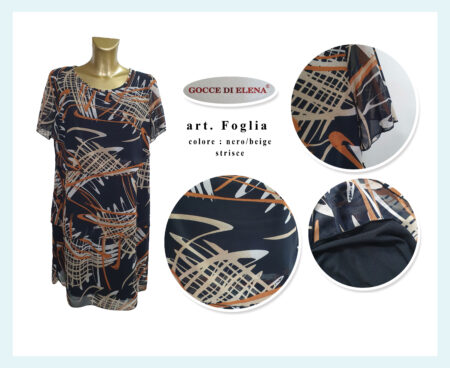 Abito leggero estivo donna  mezza manica art. Foglia, Gocce di Elena var. nero/beige con strisce <i><span style="color: red;">ESAURITO</span></i>