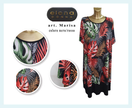 Abito leggero estivo donna  mezza manica art. Marisa, Elena var. nero e rosso