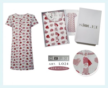 Camicia da notte donna manica corta  art.  LO24 Sì è Lei disegno Love colore rosa