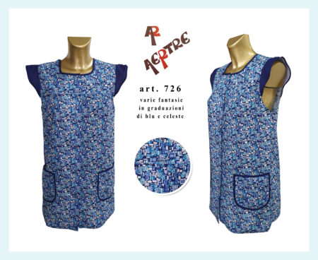 Casacca da cucina aperta  Classica Donna senza maniche allacciatura con bottoni Art. 726, AERTRE varie fantasie nel blu e celeste