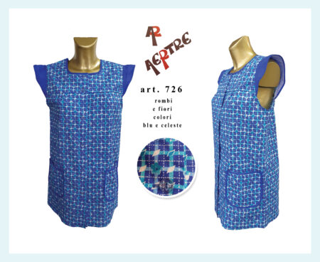 Casacca da cucina aperta  Classica Donna senza maniche allacciatura con bottoni Art. 726, AERTRE bolle e fiori  nel lilla  blu e celeste
