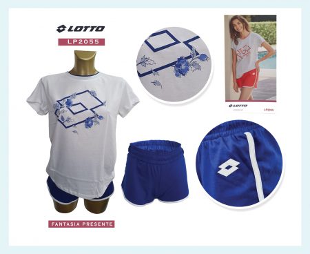 pigiama da donna corto Lotto  in cotone art. LP2055 t-shirt bianca calzoncino blu