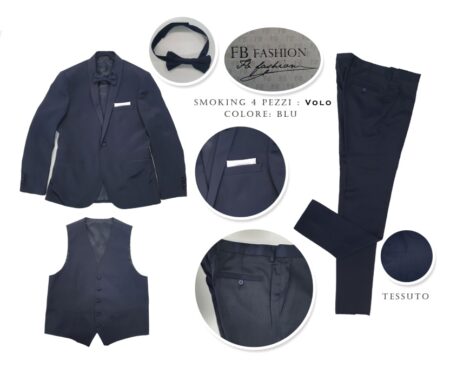 Smoking uomo  FB Fashion giacca  gilet  e pantalone papillon art. Volo