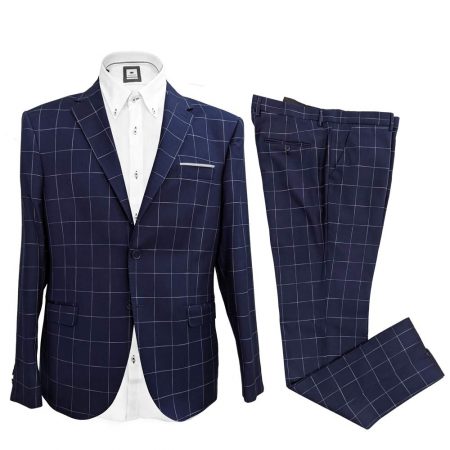 vestito elegante cerimonia blu a quadrettoni