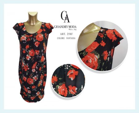 Abito estivo donna  mezza manica  art. 258F, Gioandry Moda colore nero  e arancio fantasia fiori