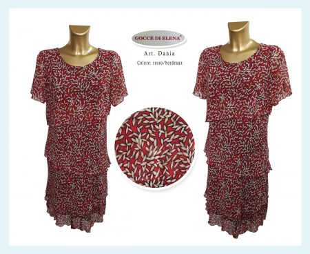 Abito con balze estivo donna  mezza manica art. Dania, Gocce di Elena dis. chicchi var rosso