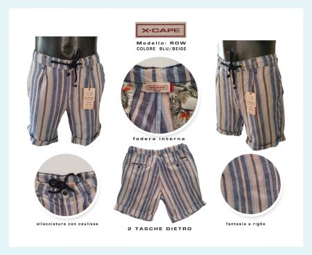 Bermuda uomo X-Cape modello Row  misto lino var. blu/beige