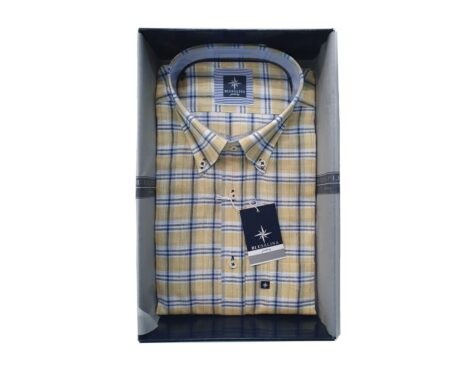 Camicia  Uomo  Mezza  manica  Art. Festo SR 684E, Blusalina con bottoncini V70 giallo a quadri
