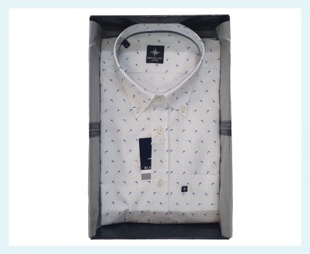 Camicia  Uomo  Mezza  manica  Art. Hassan SR 608E, Blusalina con bottoncini V23 bianco con delfini blu