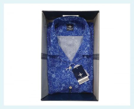 Camicia  Uomo  Mezza  manica  Art. Hierro Boowling SQ 789A, Blusalina con bottoncini V26 bluette a fiori bianchi