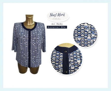 Giacca  Donna bottoni  Nives Morà  Art. Derby, fantasia geometrico azzurro e blu