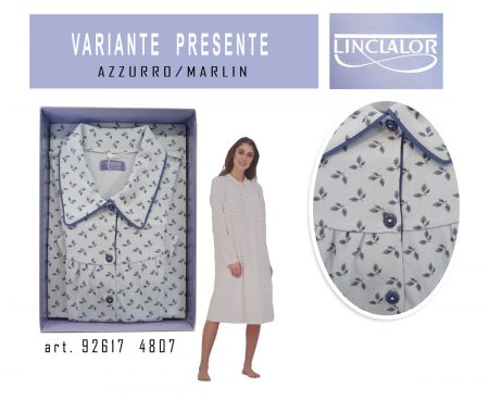Camicia notte donna LINCLALOR cotone art. 92617 4807 azzurro marlin
