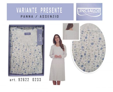 Camicia notte donna LINCLALOR cotone art. 92622 0233 panna assenzio