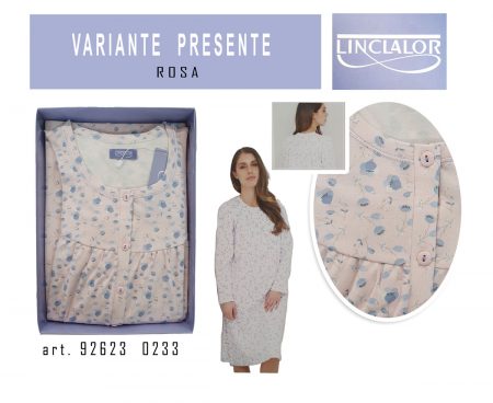 Camicia notte donna LINCLALOR cotone art. 92623 0333 rosa