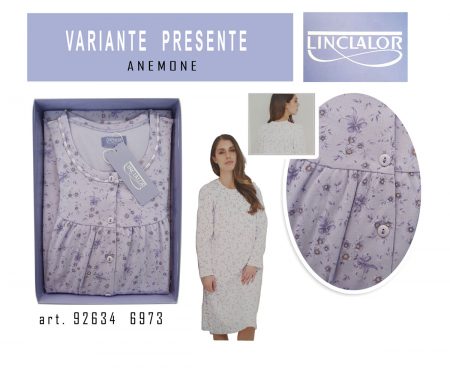 Camicia notte donna LINCLALOR cotone art. 92634 6973 anemone