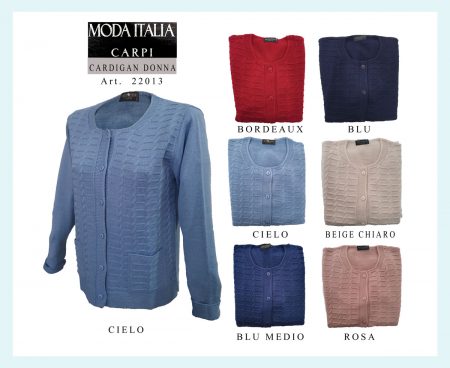 cardigan manica lunga donna girocollo  bottoni  Art. 22013 , ModaItalia  mistolana