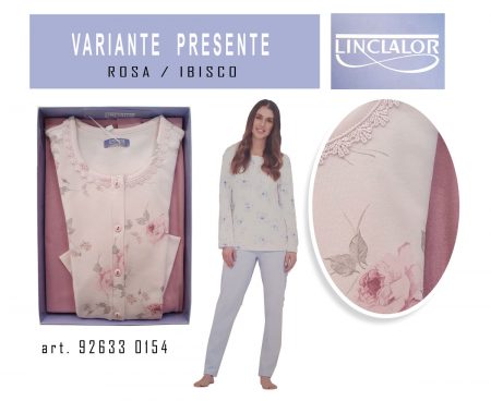 Pigiama aperto donna LINCLALOR cotone  Art. 92633 0154 rosa ibisco