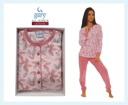Pigiama aperto donna Gary  interlock  Art. N50010, Rosa antico scuro
