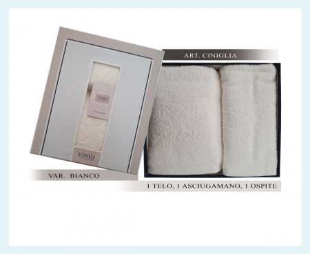 set asciugamani in spugna Vingi 3 pezzi art Ciniglia colore bianco