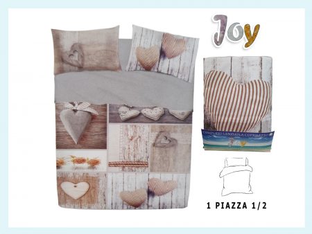 Completo lenzuola copriletto 1 piazza e mezza  disegno cuori Joy in cotone stampa fotografica