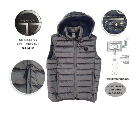 Gilet imbottito uomo cappuccio Clinchberry CBF21M3 di colore grigio