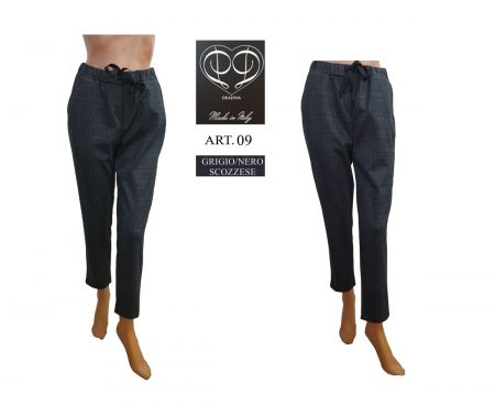 Pantalone elasticizzato coulisse donna, Art. 09 fantasia scozzese grigio nero Deadiva