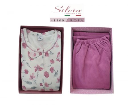 Pigiama punto Milano donna Silvia  art 41800  stampa fiori rosa