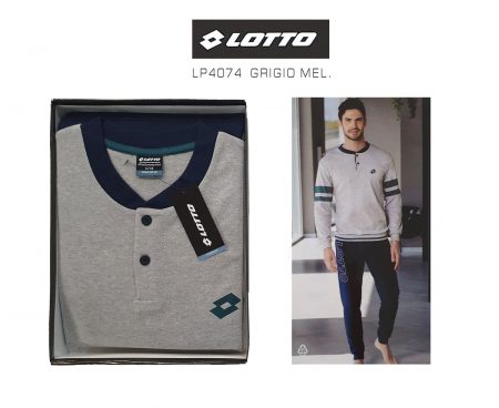 Pigiama  Lotto Uomo interlock serafino colore grigio melange e blu,  art. LP4074
