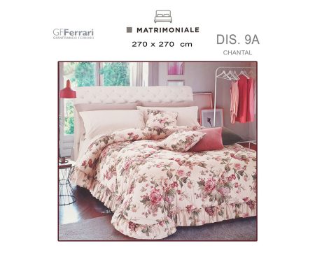 Trapunta   fiori  microfibra matrimoniale Chantal GF Ferrari dis 9A rifinita con volantino terminale