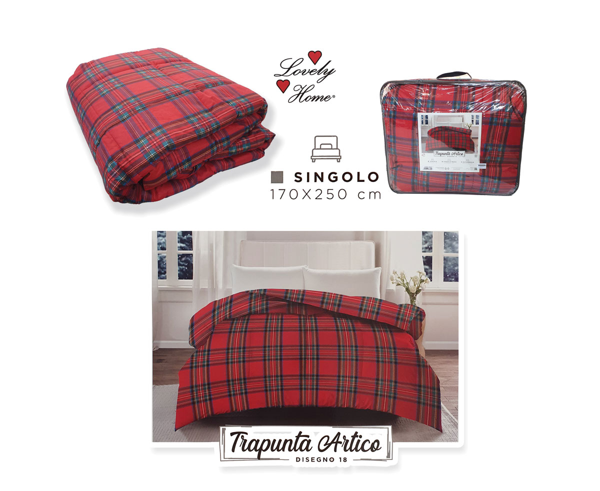 Trapunta singola TARTAN Daunex rosso