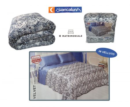 Trapunta  velluto fiori matrimoniale 2 piazze art Velvet 22 Biancaluna