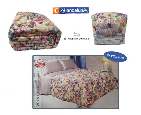 Trapunta  velluto fiori matrimoniale 2 piazze art Velvet 22 Biancaluna  multicolor