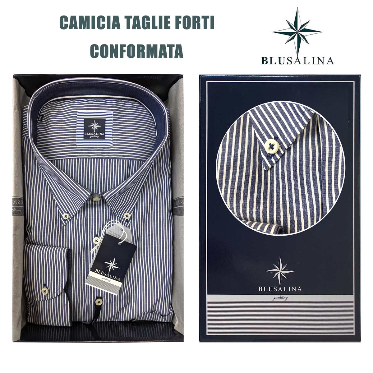 Camicia taglie forti a righe Blusalina Nelson conformata 6XL 7XL