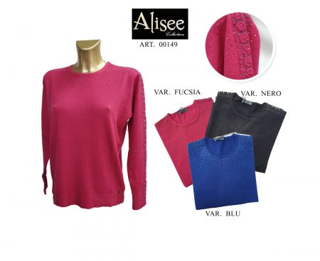 Maglia girocollo strass donna Alisee  art 00149