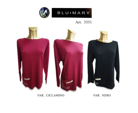 Maglia girocollo  Blu Mary donna  art 3351 var ciclamino e nero