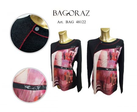 Maglia girocollo  Bagoraz donna  art bag 48122 var nero fantasia