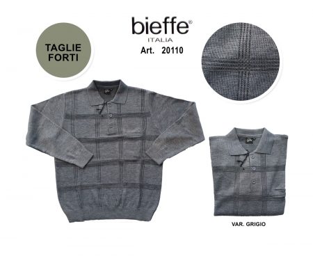 Polo uomo manica lunga misto lana taschino Bieffe art 20110 grigio taglie forti