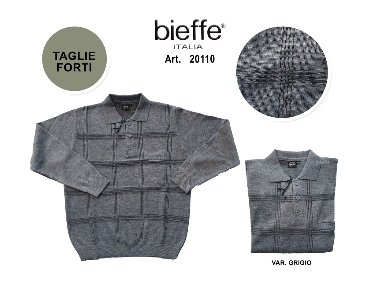 Polo uomo manica lunga misto lana taschino Bieffe art 20110 grigio taglie forti